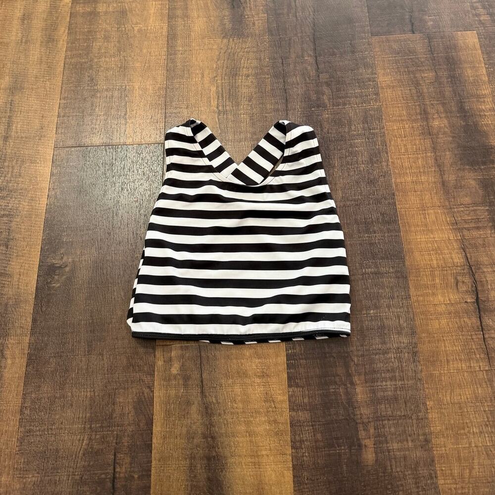Albion Fit Switchback Crop Bikini Top Black White Stripe Swim Top Size Small
